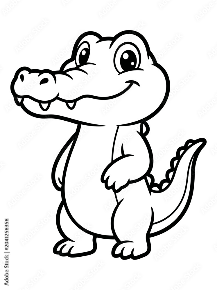 Naklejka premium Cute Cartoon Crocodile Coloring Page for Kids 1. EPS Editable. Vector Illustrations.