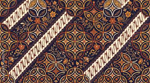 Quadro su tela Intricate geometric arabesque pattern with brown and gold tones on decorative textile motif design
