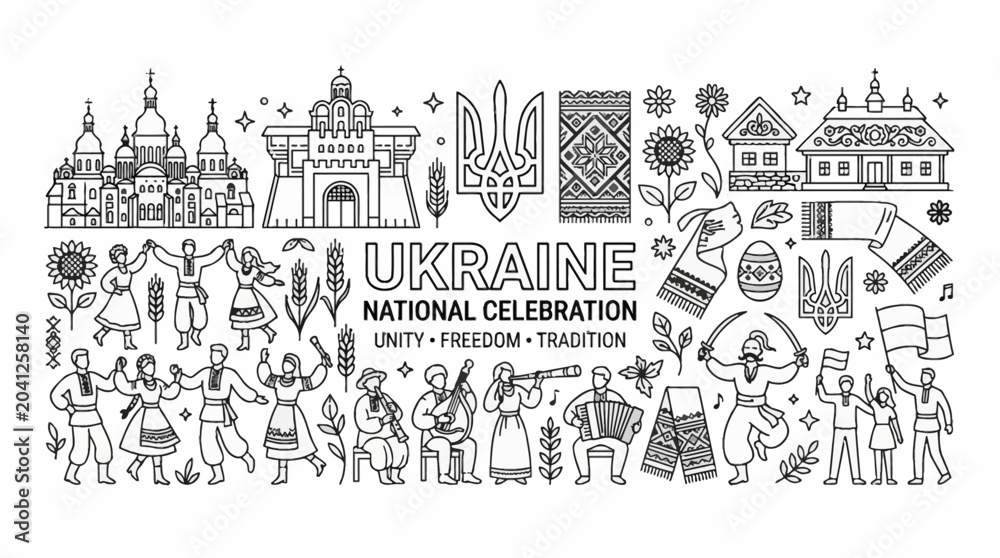 Naklejka premium Hand drawn doodle illustration of Ukraine national celebration.