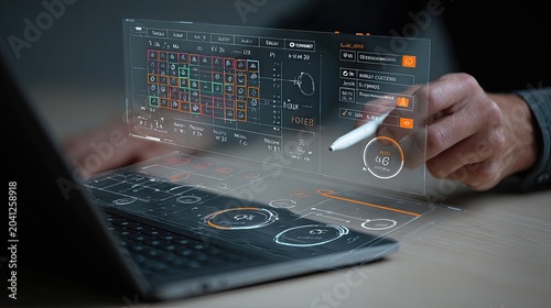 Futuristic Holographic Interface Displaying Financial Data and Analytics.