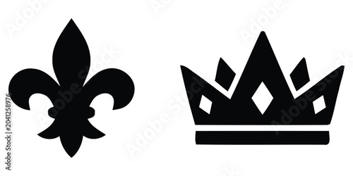 Cuadro en lienzo fleur de lis and crown silhouette on white background fleurde symbol icon orname