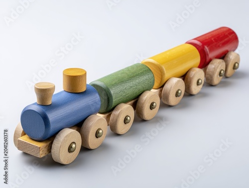 Colorful Wooden Toy Train with Multiple Carriages.