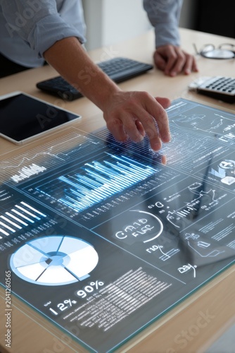 Modern Business Analytics with Futuristic Holographic Display.