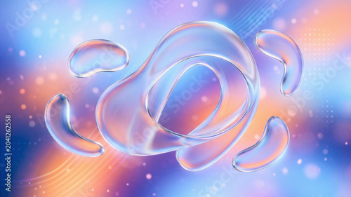 Intricate abstract 3D glassmorphism background with fluid liquid shapes and neon reflections
