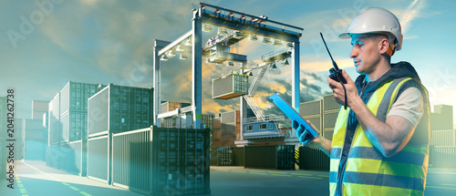 Logistics yard. Port engine...