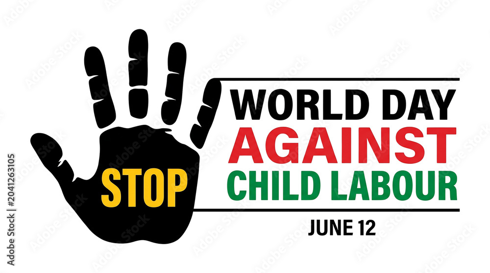 Obraz premium World Day Against Child Labour banner, stop child labor concept, June 12 awareness poster with hand icon