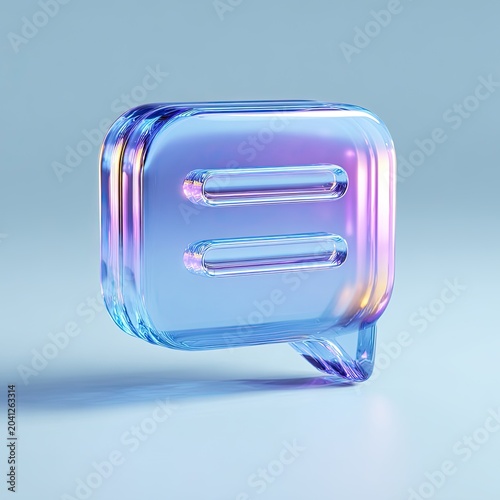3D Rendered Iridescent Glass Chat Bubble Icon with Subtle Reflections.