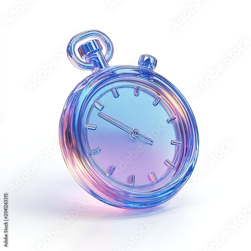 Transparent Stopwatch Icon with Gradient Colors on White Background.