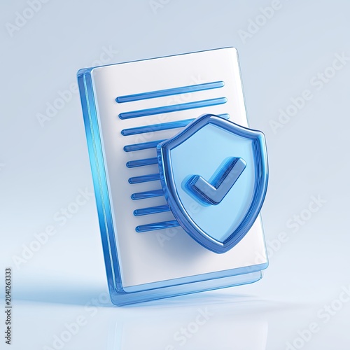 Secure Document Icon with Shield and Checkmark Symbol.
