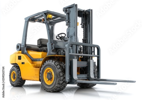 Yellow Forklift Truck Isolated on White Background Studio Shot.