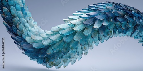 Close-up of a shimmering, iridescent blue dragon tail with detailed scales.