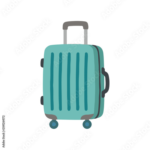 Schilderij op canvas Teal blue trolley suitcase travel luggage flat vector illustration