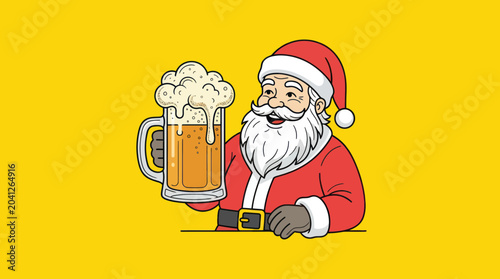 Canvastavla Santa Claus holding a frothy beer mug, Christmas celebration, festive mood