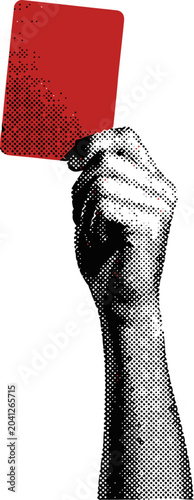 Canvastavla Retro halftone red card illustration, hand holding penalty card in vintage pop a
