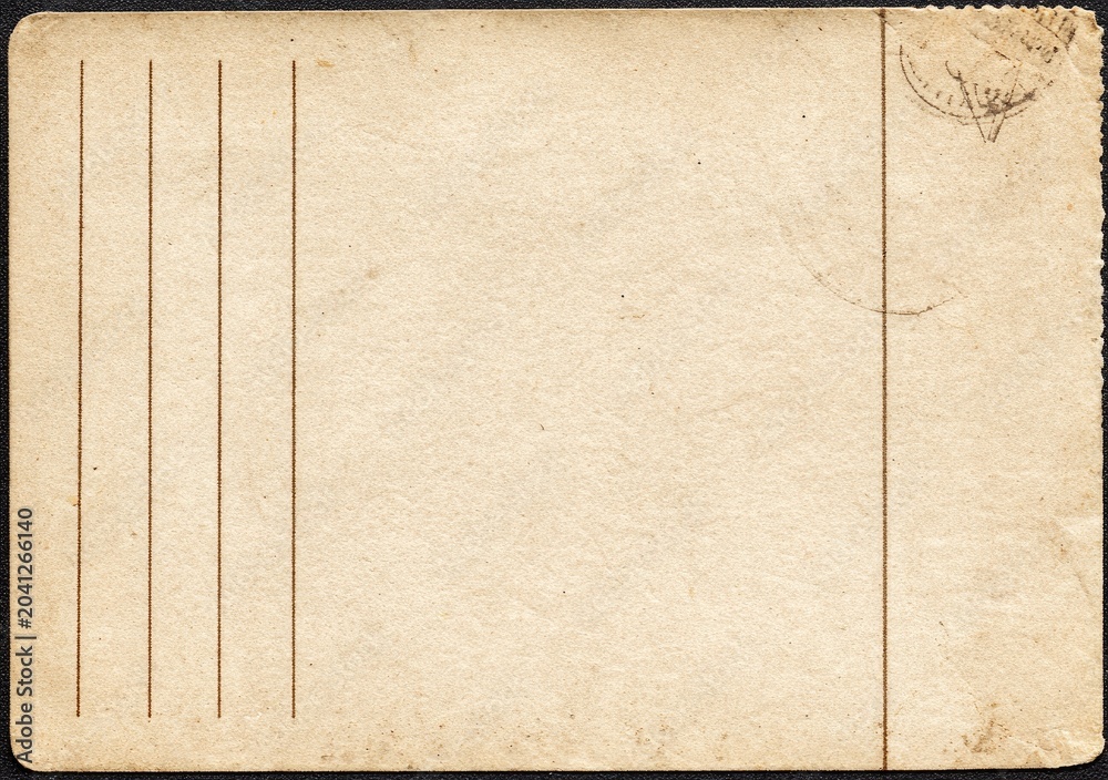 Fototapeta premium Vintage Postcard Back with Lines for Writing and Stamp Area.