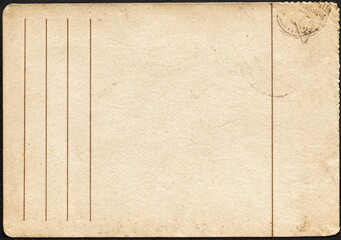 Vintage Postcard Back with Lines for Writing and Stamp Area.