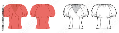 Foto Empire waist top with puff sleeves, gathered neckline and fitted bodice with shaping seams
