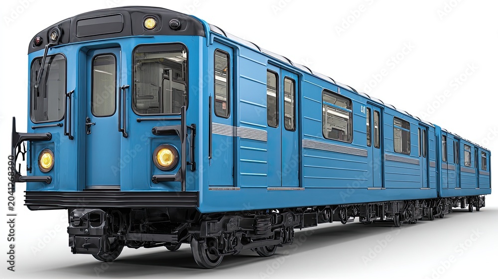 Naklejka premium Blue Subway Train on White Background.