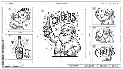 Tableau sur toile Santa Claus Cheers with Beer Bottle Vector Art Illustration