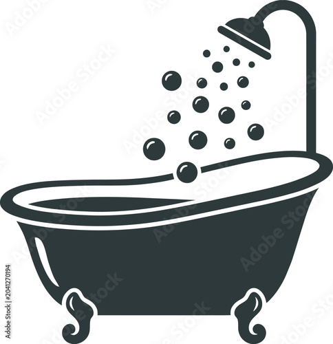 Cuadro en lienzo bathtub clawfoot icon with showerhead and falling water droplets