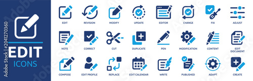 Bild auf Leinwand Professional set of blue linear editing and modification icons for user interfac