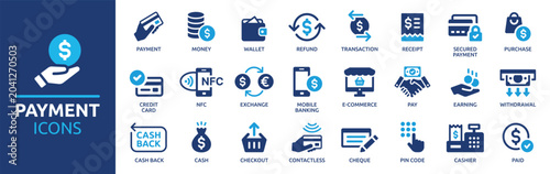 Cuadro en lienzo Diverse payment icons representing various financial transactions including digi