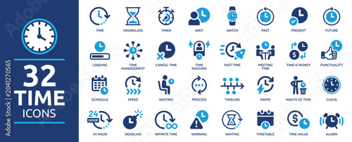 Photos Collection of 32 essential time-related icons, perfect for websites, apps, and p