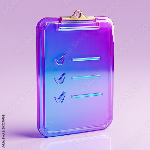 3D Rendered Clipboard with Checkmarks and Lines.