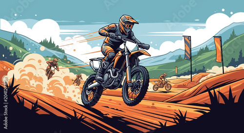 Tableau sur toile Motocross Racing Action on Dirt Track