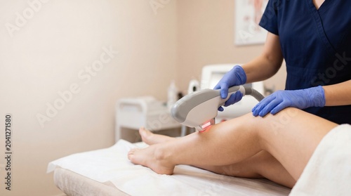 Laser hair removal on womans leg.