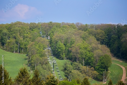 Empty Chairlift at a Ski Resort During Summer Off-Season