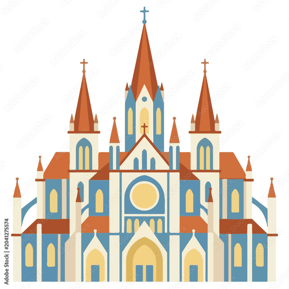 Fototapeta premium Gothic style church with tall spires and stained glass white background cathedral architecture