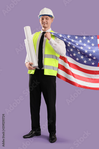 Male architect with USA fla...