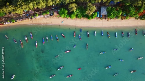 Beautiful sea longtail fishing boats and many boats in the phuket island Thailand