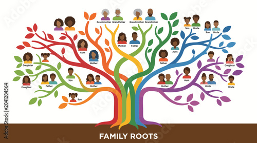 Bild auf Leinwand Mixed Race Family Tree with Colorful Branches