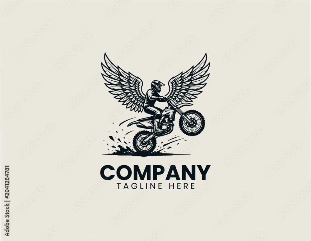 Fototapeta premium Winged Motocross Rider Dynamic Minimalist Black Vector Logo Extreme Sports