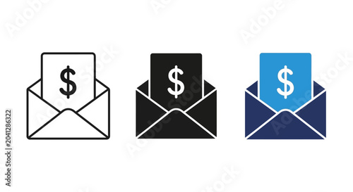 Schilderij op canvas Versatile financial transaction icon set, depicting an open envelope with a prom