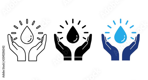Photography Hands holding a drop of water with rays of light emanating from it, symbolizing