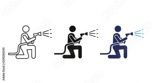 Photos Clean graphic icon set showing a kneeling person actively spraying water from a