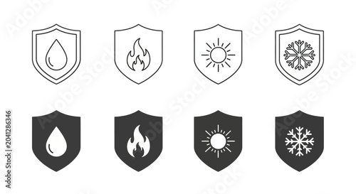 Bild auf Leinwand Environmental Protection Shields A Set of Line and Solid Glyph Icons for Weather