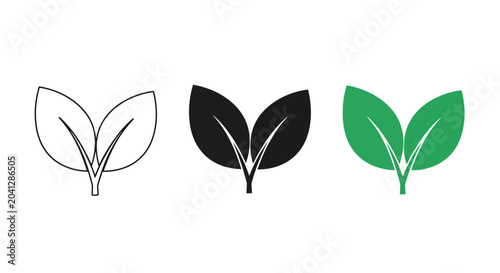 Schilderij op canvas Simple minimalist icons of fresh green leaves, representing nature, growth, and