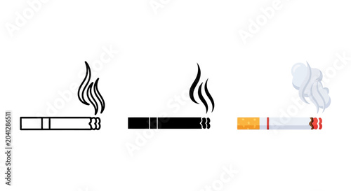 Canvas Print Vector illustrations of burning cigarettes in various styles, representing smoki