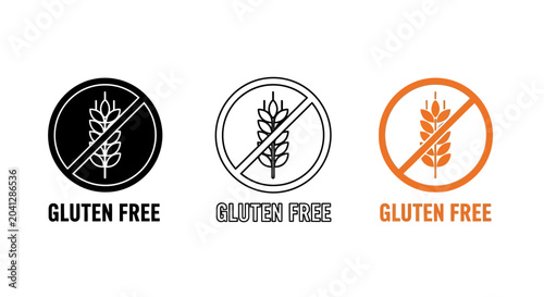 Foto Set of three distinct gluten-free icons, including solid and outline variations,