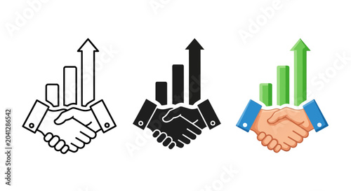 Bild auf Leinwand Graphic icons representing business partnership success, financial market growth