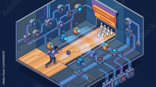 Futuristic Bowling Alley With Physical AI And Sensor Technology