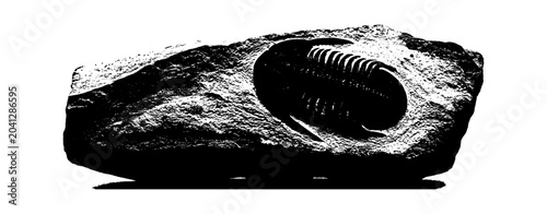 Fossil of a trilobite embedded in a piece of sedimentary rock vector art