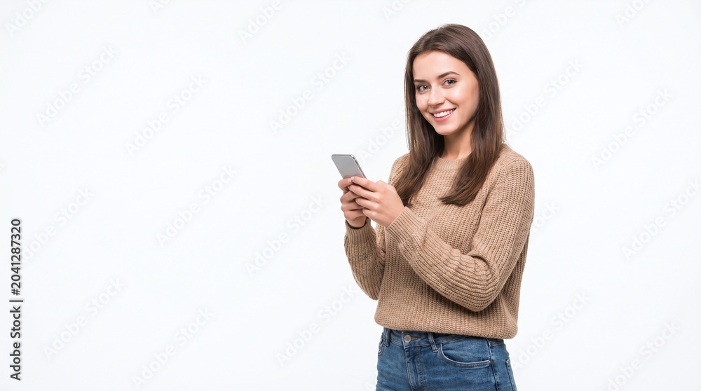 Fototapeta premium Smiling Young Woman Using Smartphone