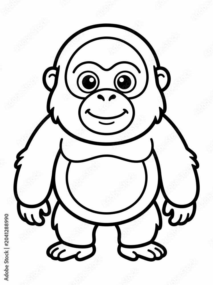 Fototapeta premium Cute Gorilla Coloring Page for Kids. EPS Editable. Vector Illustrations.