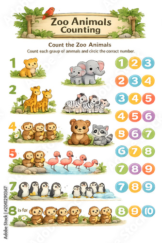 zoo animals counting worksheet, zoo animals, counting worksheet, counting for kids, math worksheet, preschool math, kindergarten math, early learning, kids learning, educational worksheet, counting ac