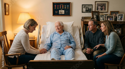 An elderly man rests in a hospital bed